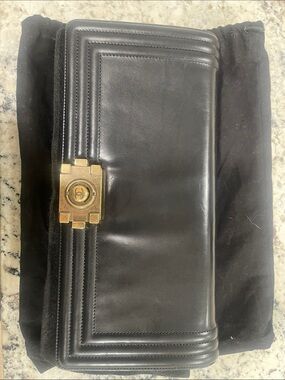 CHANEL Black Boy Clutch with Gold Hardware